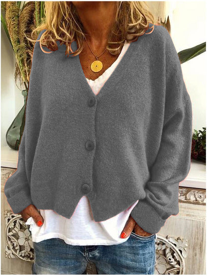 Women's V-Neck Cardigan Relaxed Fit