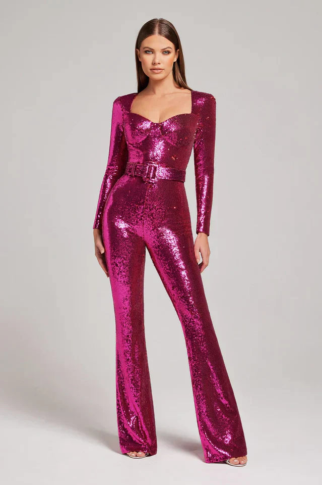 Women's Sequin Jumpsuit Corset Flared Legs - Vonnera