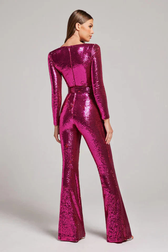 Women's Sequin Jumpsuit Corset Flared Legs