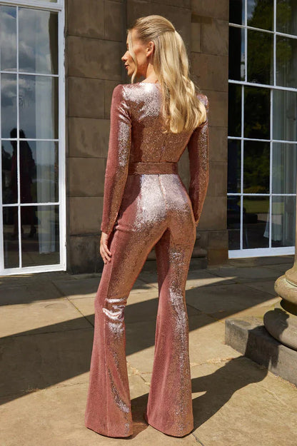 Women's Sequin Jumpsuit Corset Flared Legs