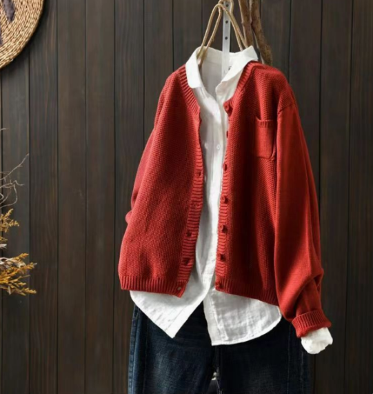 Women's Long Sleeve Cardigan Ribbed Trim - Vonnera