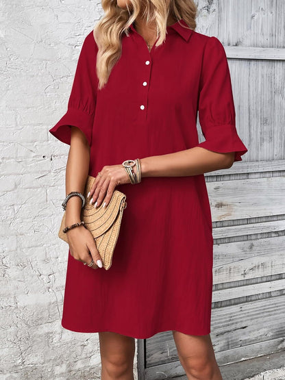 Women's 3/4 Sleeve Shirt Dress Knee Length