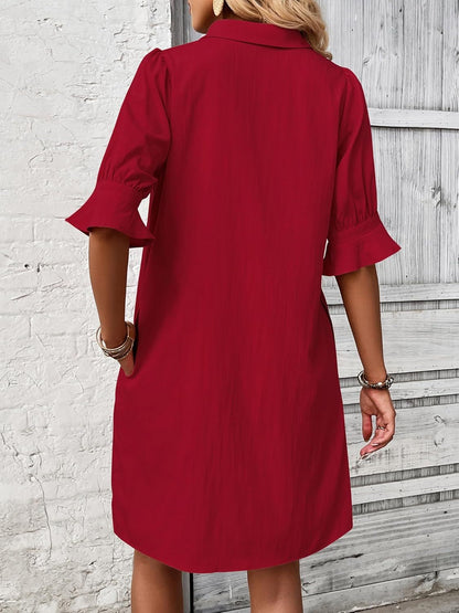 Women's 3/4 Sleeve Shirt Dress Knee Length