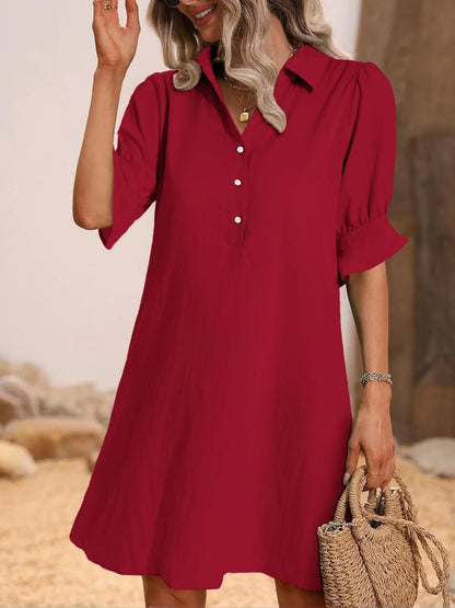 Women's 3/4 Sleeve Shirt Dress Knee Length