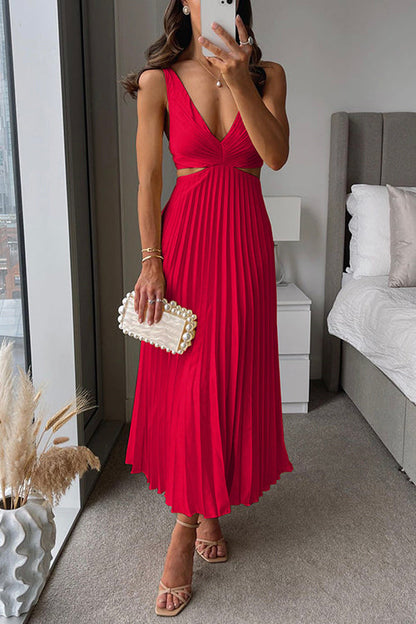 Women's Pleated Maxi Dress Flattering Fit