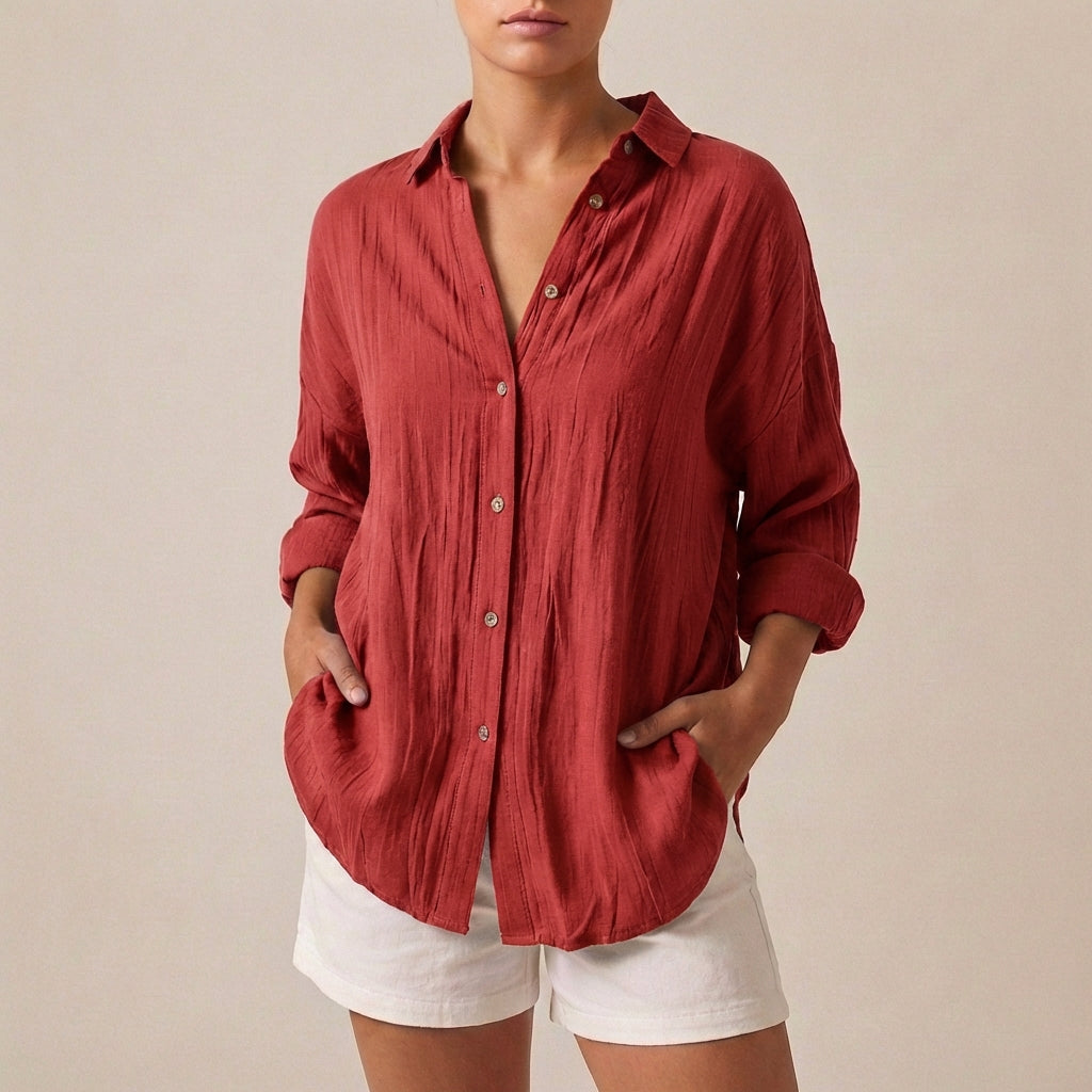 Linen Longline Shirt Relaxed Fit Pleated