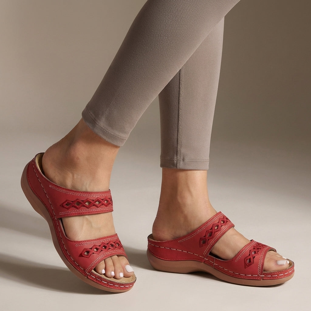Women's Orthopedic Wedge Sandals Leather Cut-Out Strap Detail - Vonnera