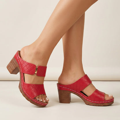 Women's Quilted Slide Sandals Block Heel Metallic
