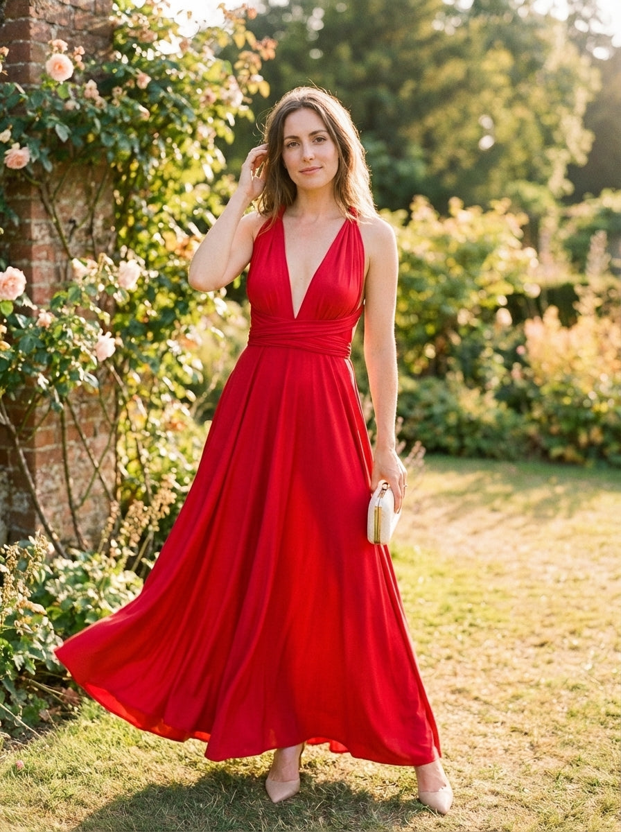 Women's Maxi Dress Knit Wrapped Bodice Flowing - Vonnera