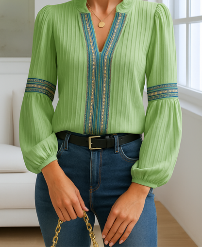 Women's V-Neck Blouse Vintage Style