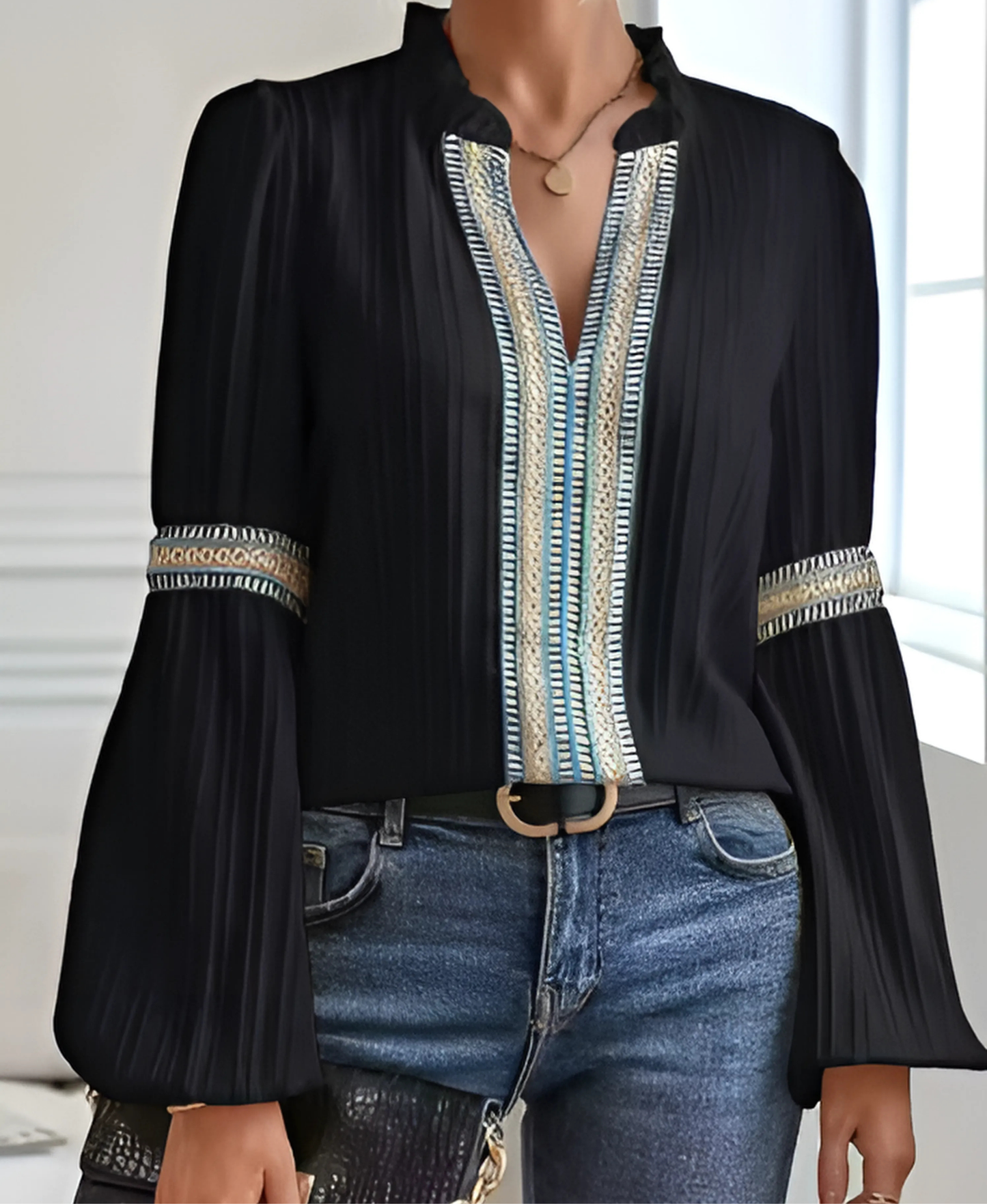 Women's V-Neck Blouse Ruffled Collar