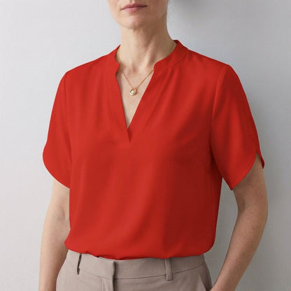 Dionne Women's Relaxed Fit V Neck Blouse Split Sleeves