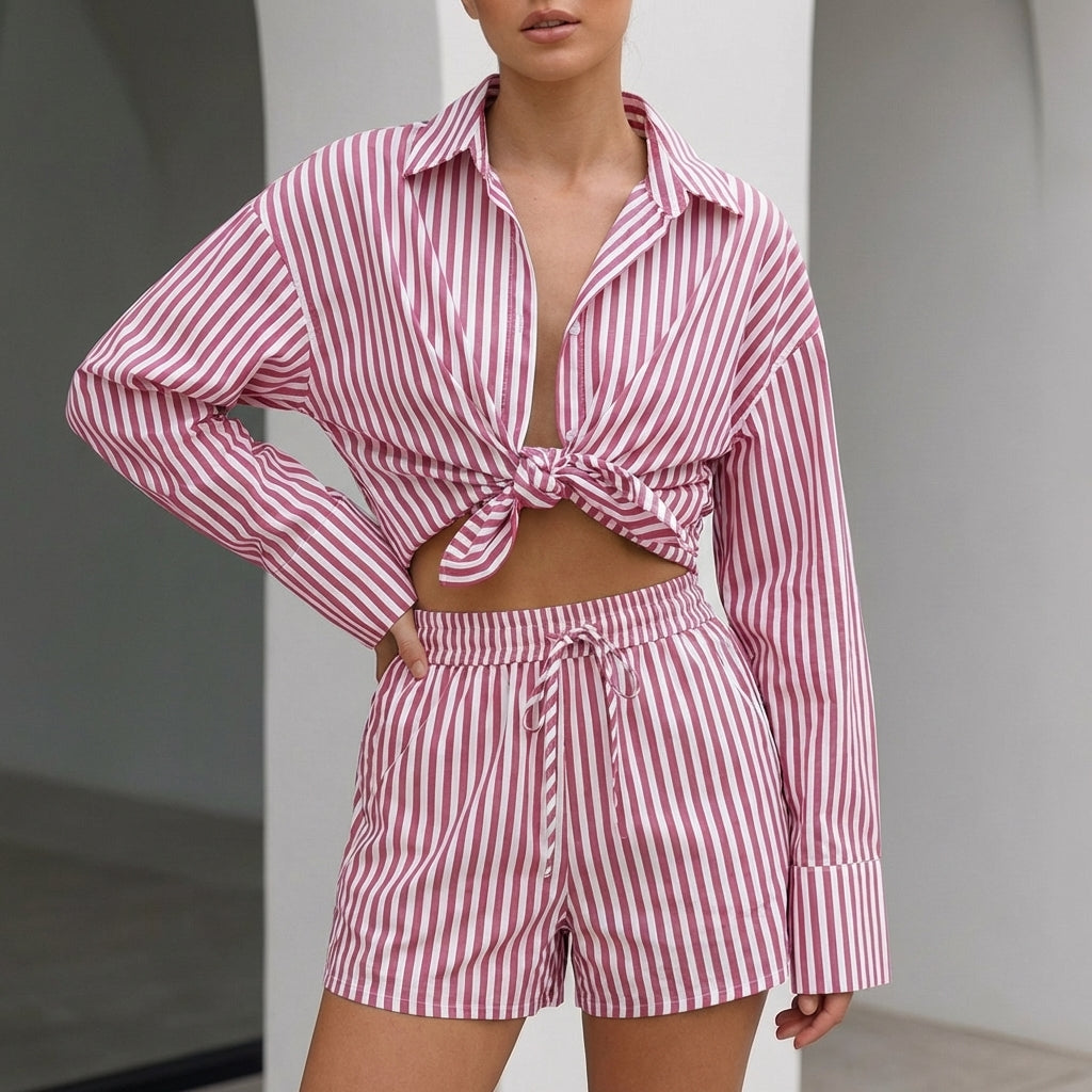 Oversized Collared Shirt And Wide Leg Shorts Set
