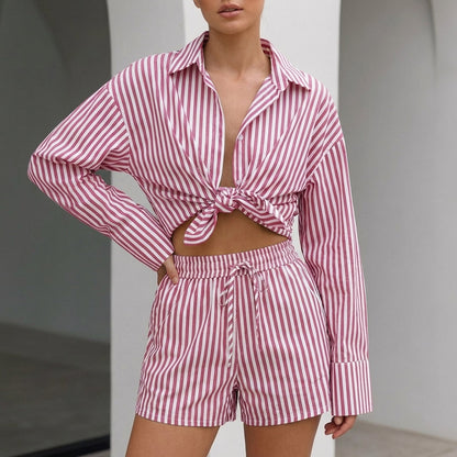 Oversized Collared Shirt And Wide Leg Shorts Set