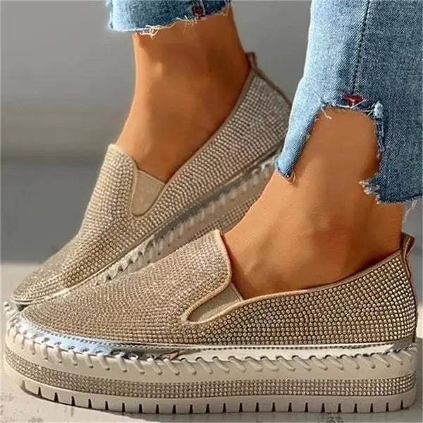 Women's Rhinestone Slip-On Sneakers Comfortable Platform Design - Vonnera