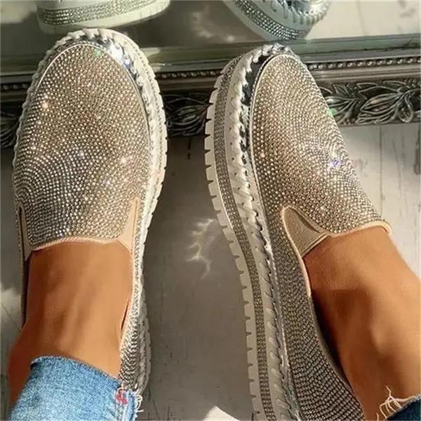 Women's Rhinestone Slip-On Loafers Comfortable - Vonnera