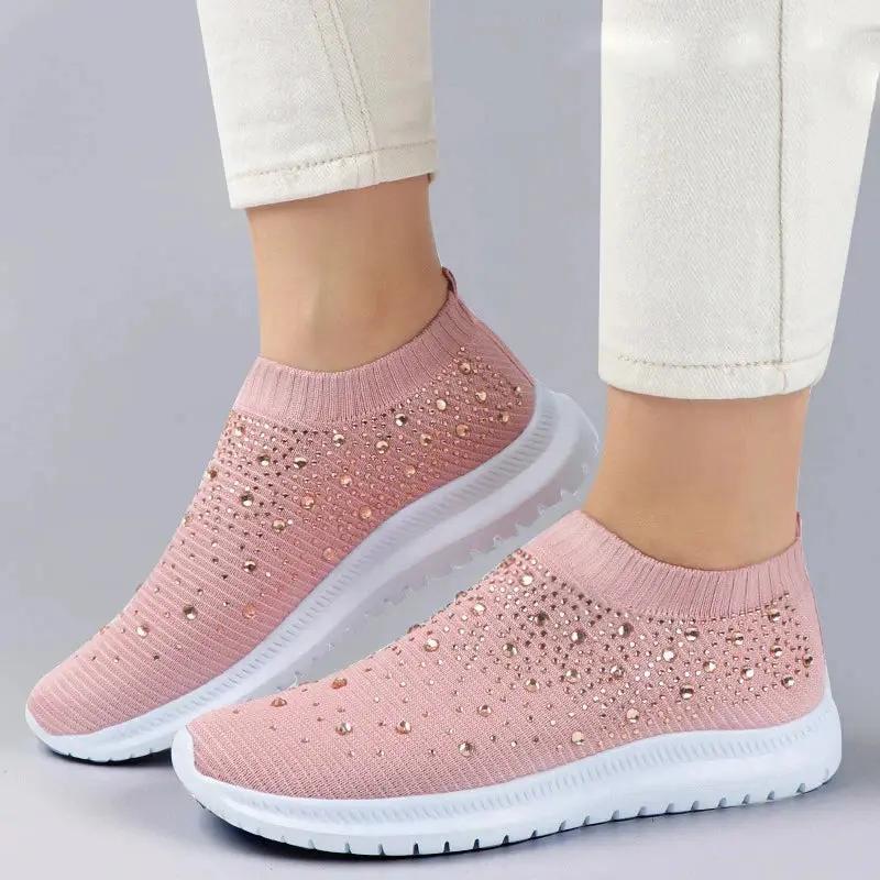 Women's Rhinestone Slip-On Sneakers Lightweight Comfort - Vonnera