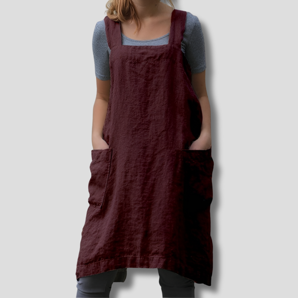 Women's Cotton Linen Apron Dress With Pockets