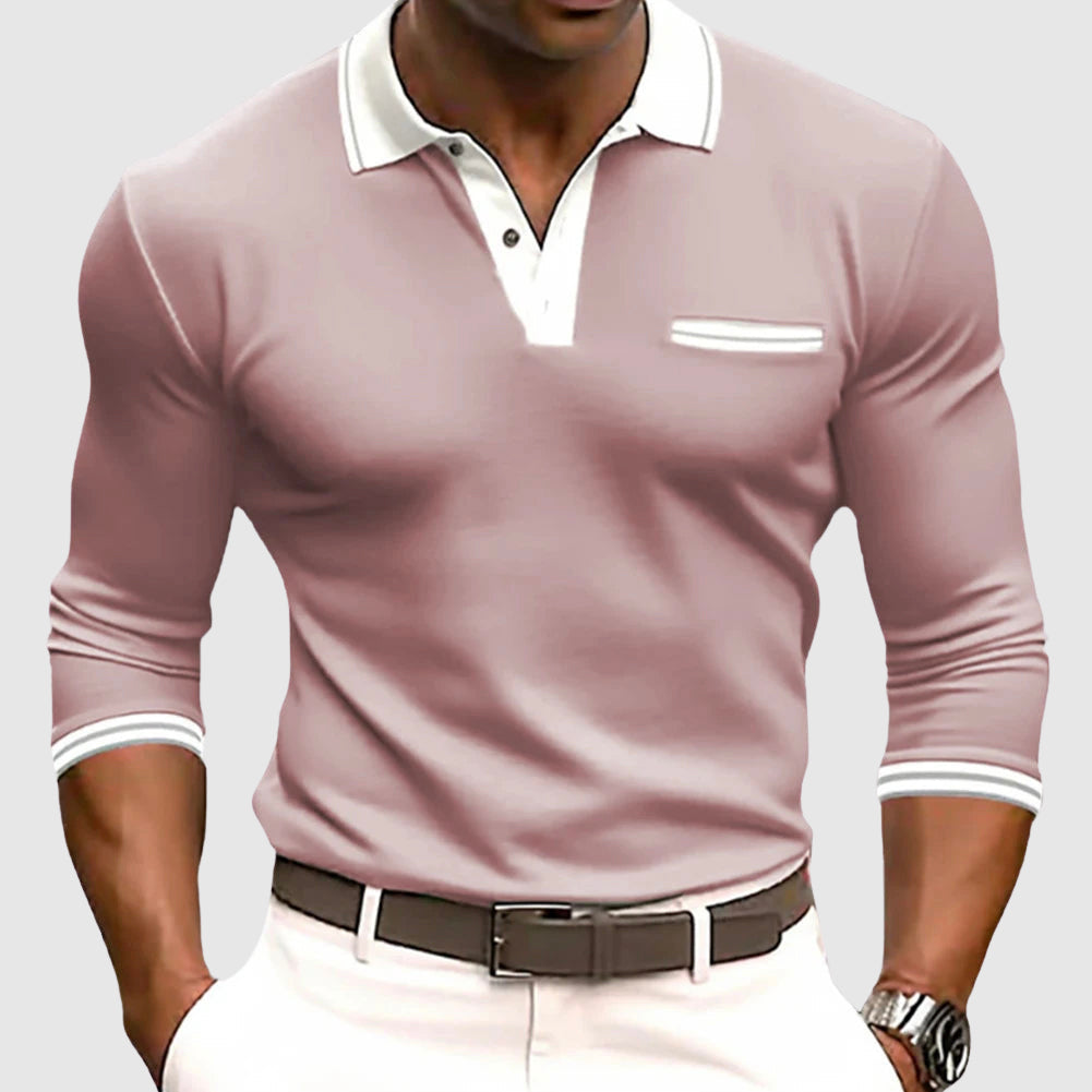 Men's Long Sleeve Polo Shirt Contrast Collar