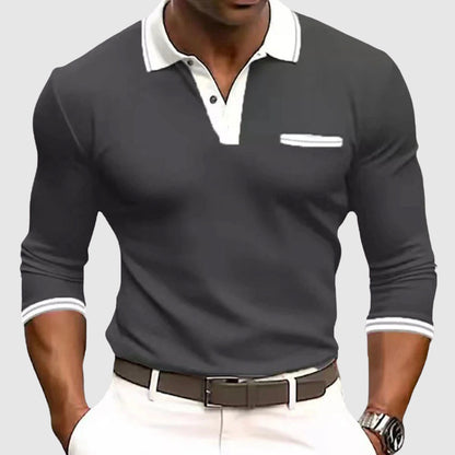 Men's Long Sleeve Polo Shirt Contrast Collar