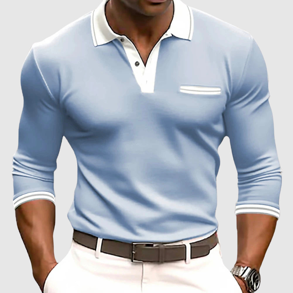Men's Long Sleeve Polo Shirt Contrast Collar - Vonnera