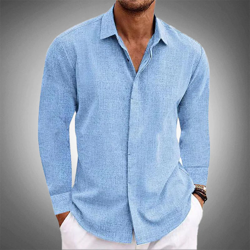 Men's Long Sleeve Button Front Shirt Classic Collar - Vonnera