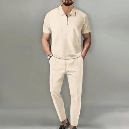 Men's 2-Piece Polo Set Zip Shirt Trousers