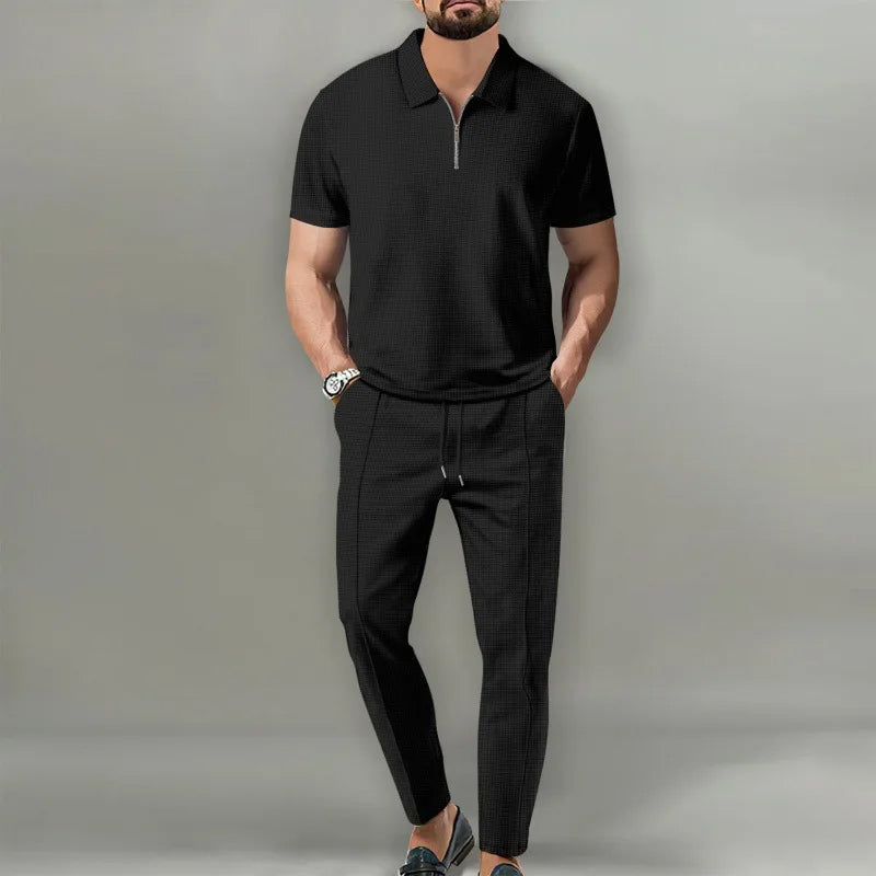 Men's 2-Piece Polo Set Zip Shirt Trousers - Vonnera