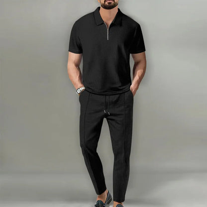 Men's 2-Piece Polo Set Zip Shirt Trousers - Vonnera