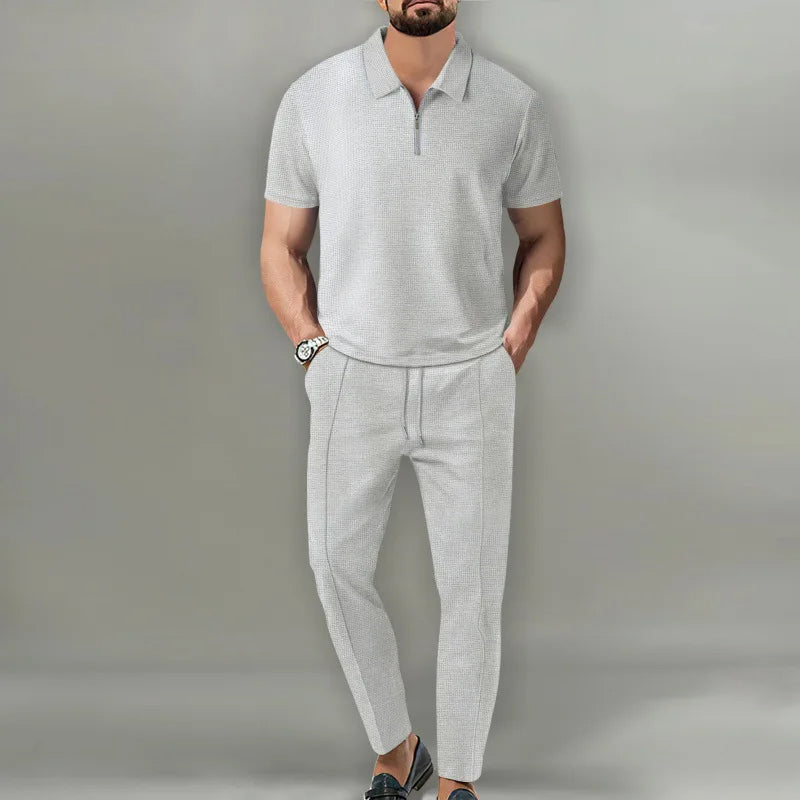 Men's 2-Piece Polo Set Zip Shirt Trousers