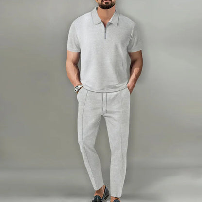 Men's 2-Piece Polo Set Zip Shirt Trousers