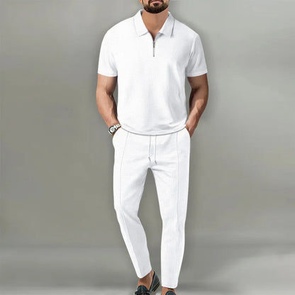 Men's 2-Piece Polo Set Zip Shirt Trousers