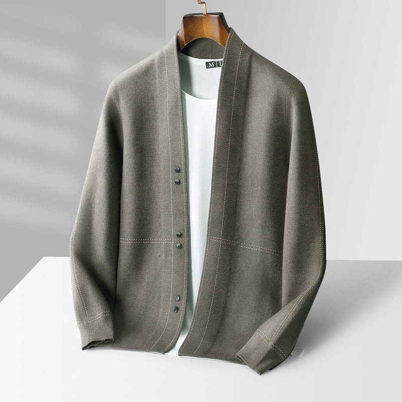 Men's Open Front Cardigan Button Detail - Vonnera