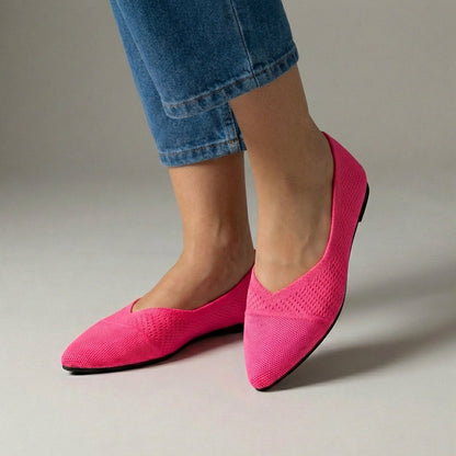 Women's Pointed Toe Knit Slip-On Flats Textured Vamp