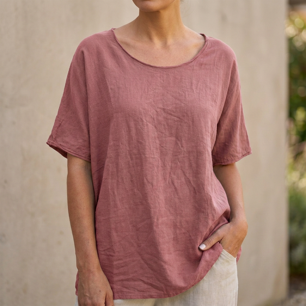 Relaxed Fit Scoop Neck T-Shirt Curved Hem