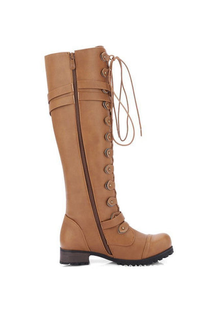 Women's Black Knee High Round-Toe Boots - Vonnera