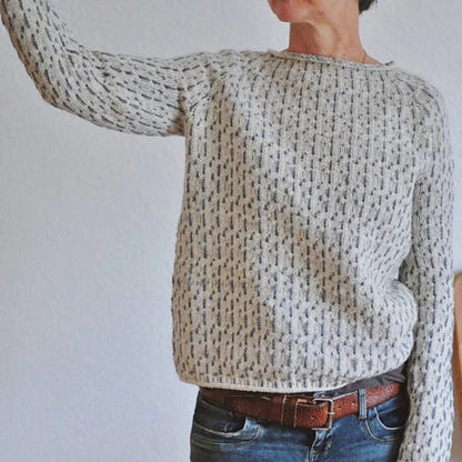 Women's Textured Knit Sweater Round Neck Ribbed Cuffs