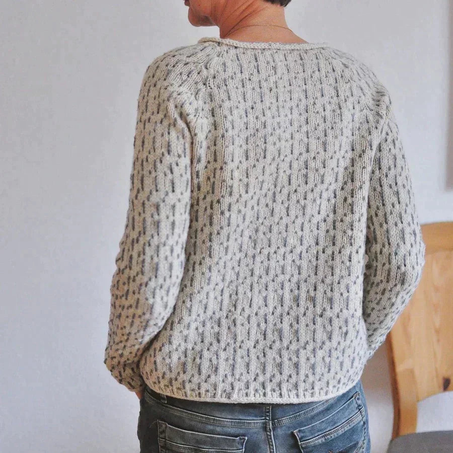 Women's Textured Knit Sweater Round Neck Ribbed Cuffs