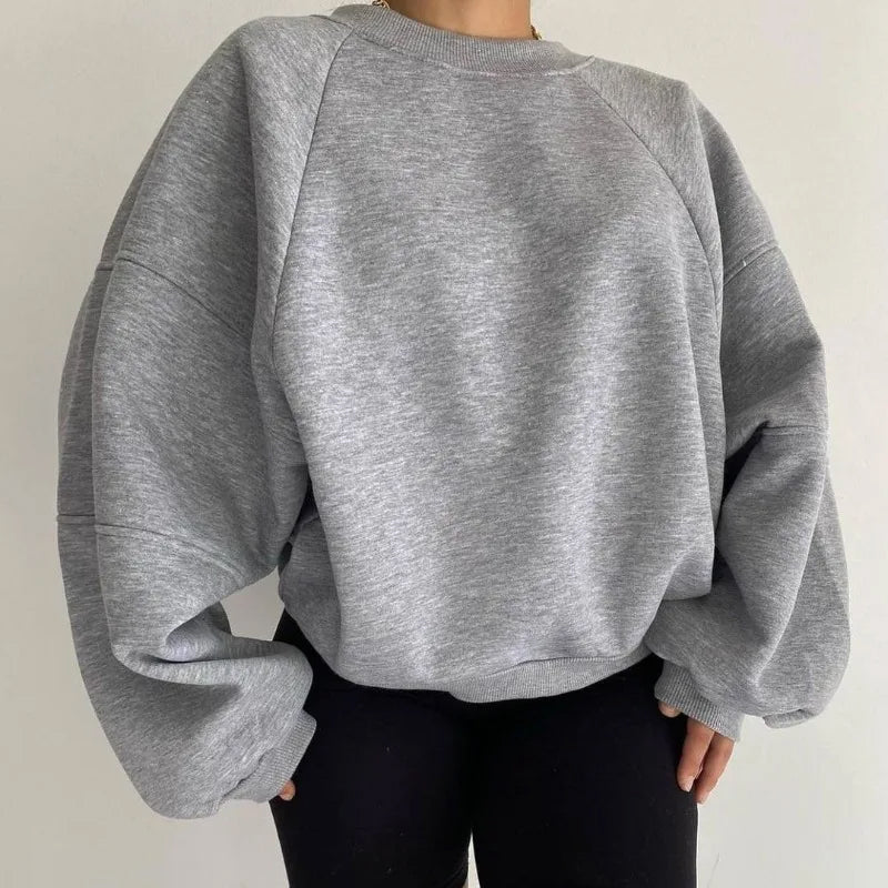 Women's Long Sleeve Sweater Soft Knit Round Neck Beige