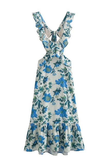 Women's Maxi Dress Sleeveless Ruffle Straps