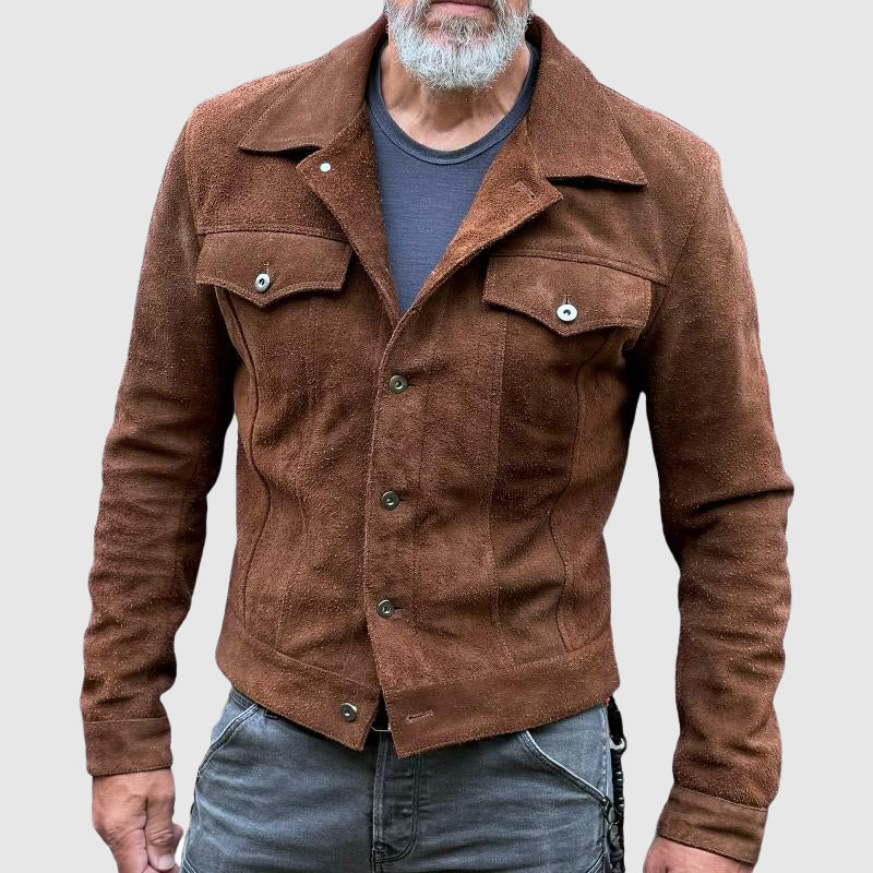 Men's Suede Leather Jacket Rugged Brown - Vonnera