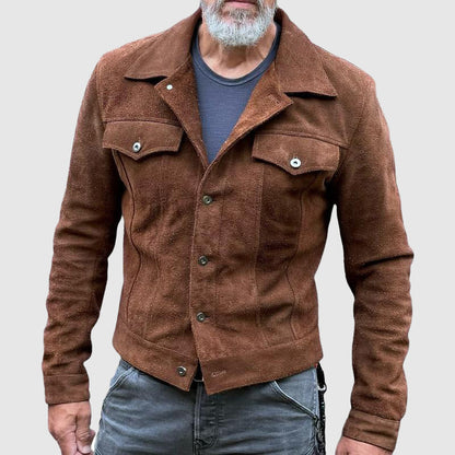 Men's Suede Leather Jacket Rugged Brown - Vonnera