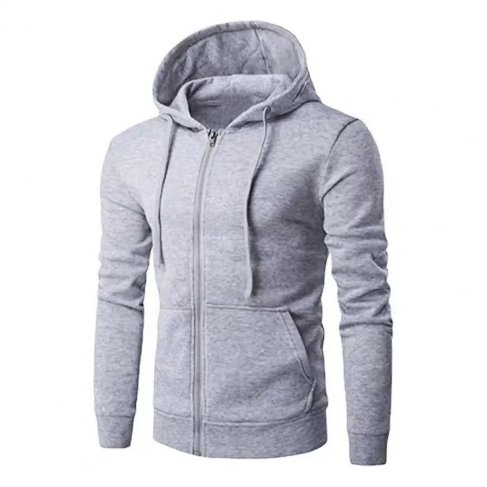 Men's Slim Fit Zip-Up Sport Hoodie Adjustable Drawstring Black