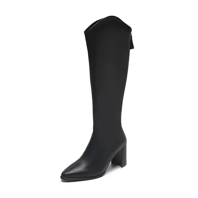 Women's Knee High Boots Side Zip Block Heel Comfortable
