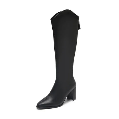 Women's Knee High Boots Side Zip Block Heel Comfortable