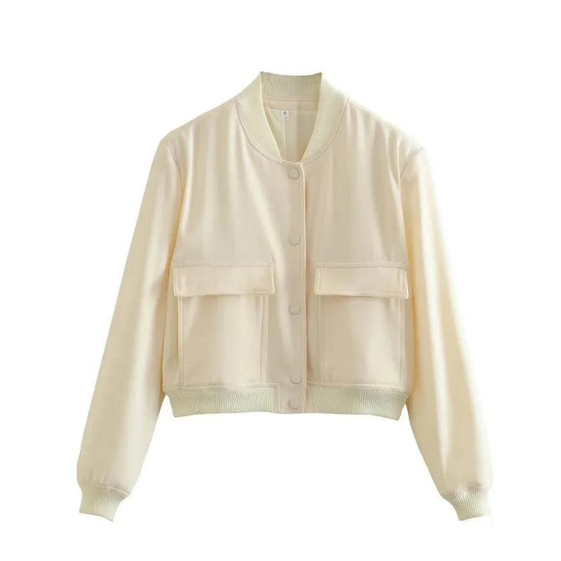 Women's Lightweight Bomber Jacket Cotton Button Front Pockets