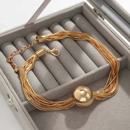 Women's Multi-Strand Choker Necklace Polished Ball Pendant