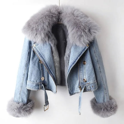 Valenti Women's Fox Fur Lined Denim Coat