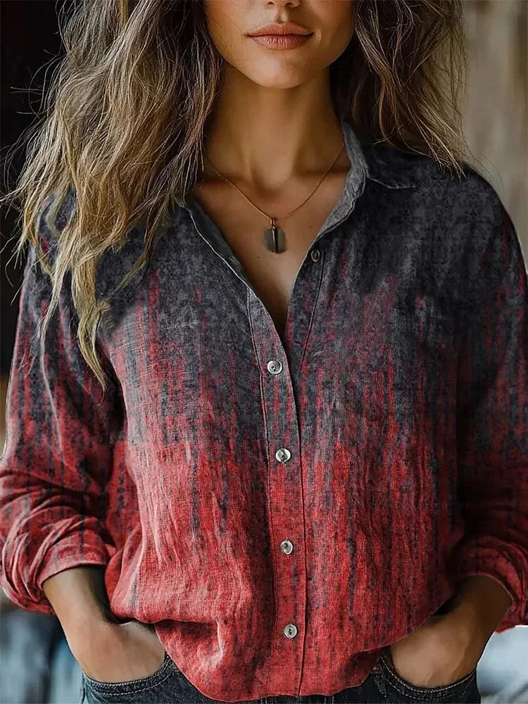 Autumn | Women's Vintage Floral Print Long Sleeve Button-Down Shirt