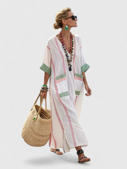Women's V-Neck Maxi Dress Stripe Detail - Vonnera
